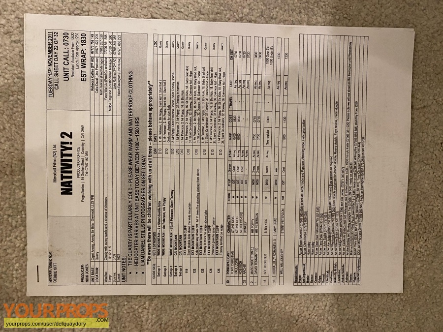 Nativity 2 original film-crew items