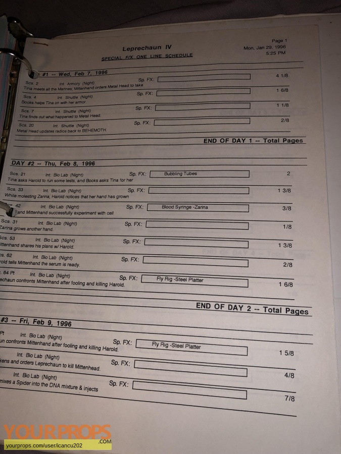 Leprechaun 4  In Space original film-crew items