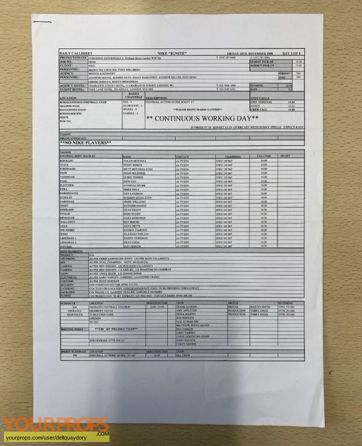Nike Ignite Advert original film-crew items